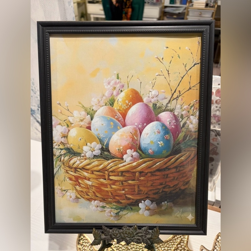 Easter Basket with Pastel Eggs Framed 8x10